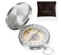 JUXINE Vintage Compass Zinc Alloy Silver - Waterproof IPX5 Compass Diameter 50 mm - Portable for Hiking, Children, Backpacking & Outdoor - with Leather Case