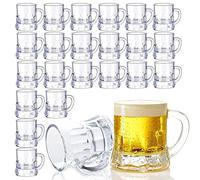 JUXINGDAZYF Plastic Beer Mug 2 Oz, 24 PCS Mini Beer Mug Shot Glasses, Heavy Base Clear Mini Beer Mugs, Small Plastic Shot Cups for Party Drink, Beer, Whiskey, Tequila, Vodka