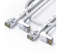 JUXINICE 2Pack Cat 6 Ethernet Cable 90 Degree Rightangle Cat6 Ethernet Patch Cable-20ft, High Speed Flat CAT6 Gigabit Internet Network LAN Patch Cords- White(UP+Down) Angle