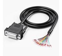 JUXINICE 3.3ft DB15 Female to Bare Wire with Cable Marker, D-SUB 15-Pin Connector to Bare Wires End Open Cable, Black
