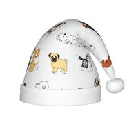 Juxweku Christmas Hat for Kids Boys Girls Cartoon Doodle Puppy Dog, Santa Claus Xmas Hat for New Year Festive Decoration