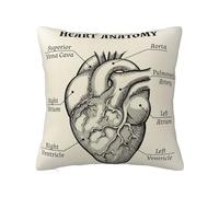 Juxweku Pillow Covers Heart Anatomy Black White Throw Cushion Covers Pillow Case Pillowcases for Living Room Sofa Couch Bed, 40 x 40 cm, 1 Pcs
