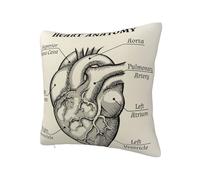 Juxweku Pillow Covers Heart Anatomy Black White Throw Cushion Covers Pillow Case Pillowcases for Living Room Sofa Couch Bed, 45 x 45 cm, 2 Pcs