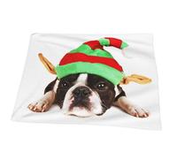 Juxweku Throw Blanket Boston Terrier Christmas Dog, Soft Throw Blankets for Bed Sofa Couch Bedroom Decorative, 76 x 102 cm