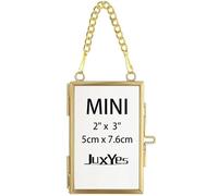 JUXYES 15 Pack Wall Hanging Mini Glass Ornament Frames, 3x2 Inches Double Glass Brass Tiny Frame for Pressed Flowers, Golden Metal Floating Frame Ornaments for Picture, Pressed Flower, Poster, etc