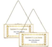 JUXYES 2 Pack Wall Hanging Business License Frame Brass License Certificate Display Frame, Double Glass Floating Diploma Frames, Wall Mount Golden Graduation Frames for 4x9 and 3.5x8.5 Certificate