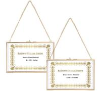 JUXYES 2 Pack Wall Hanging Business License Frame Brass License Certificate Display Frames, Double Glass Floating Diploma Frames, Wall Mount Golden Graduation Frame for 5.5x8.5 Inches Certificate
