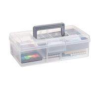 JUXYES Clear Art Craft Supply Storage Bin Sewing Box With Handle Lid