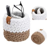 JUXYES Double Eyeglasses Holder for Nightstand, Woven Protective Glasses Holder Stand with 2 Sections, Soft Glasses Stand Case Eye Glasses Storage Organizer for Nightstand, Desk, Office