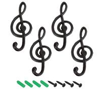 JUXYES Pack of 4 Musical Note Vintage Wall Decorative Hook with Screws, Cast Iron Heavy Duty Wall Garage Hook Music Treble Note Retro Wall Hanger Hook for Robes, Towels, Coats, Bags and Cloths