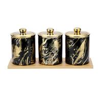 JUXYES Set of 3 Ceramic Canisters Set for Sugar Coffee Tea With Tray, Luxurious Storage Containers Sets with Lids Decorative Storage Pots Marble Ceramic Storage Jar for Kitchen Dining Room