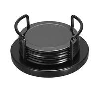 JUXYES Set of 6 Stainless Steel Round Coasters with Holder & Sponge Bottom, Black Metal Cup Coasters Set Stunning Cool Coaster Cups Mats Decor for Restaurant Kitchen bar Dining Table