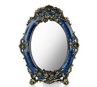 JUXYES Small Tabletop Dressing Mirror Vintage Metal Desktop Mirror with Stand, Antique Embossed Roses Countertop Makeup Mirror Retro Oval Cosmetic Decorative Mirrors for Table Centerpieces