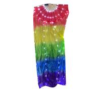 JUYAXIN 1PC LED Light Up Belly Dance Fan Polyester Silk Illuminated Long for Festivals and Celebration Flexible Dance