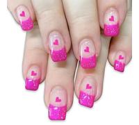 JUYAXIN 24 Pieces French Styles Glitters Designs Heart Artificial Nails Accessories For A Touch Of Romance On Special Occasion