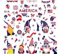 JUYAXIN 8 Sheets Faceless For Doll Independence Day Static Stickers Door Wall Window Clings Decals For Home Office Party D Independence Day Sticker