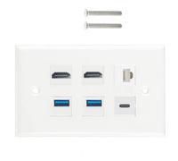 JUYAXIN Decorative Wall Panel 6 Port HDTV USB3.0 Type C CAT6 Keystone RJ45 6 White Decorative Face Panel for Data Networking Plate