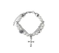 JUYAXIN Gothic Bangle Jewelry Charm Adjust Stretchable Handmade Cross Stitching Reflective Pearl Bangle for Women Men Sweet and Cool Cross Stitching Reflective Pearl Crystal Gothic Punk