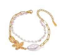 JUYAXIN Modern Starfishes & Shell Pendant Bracelets Stainless Steel Pearls Accent Adjustable Jewelry For Casual Styles & Travel Imitation Pearls Shell Charm