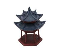 JUYAXIN Traditional Hexagon Pavilion Fishtanks Decors Double Tiered Resin Craft for and Hotel Table Scene Landsacpe Resin Chinese Pavilion Ornament