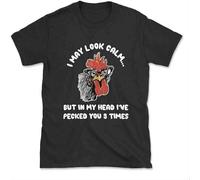 JUYHGGTFY I May Look Calm Tshirt Funny Rude Chicken Joke Mens Black(XX-Large)