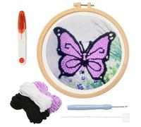 Juyibaao DIY Punch Needle Kit for Beginners, Embroidery Starter Set with Hoop Punch Needle Instructions, Easy Craft Embroidery Kit Festival Decoration for Kids Adults, 20x20cm (Butterfly)