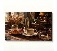 JUYIOPAX Canvas Wall Art Vintage Horizontal Coffee Croissant Still Life