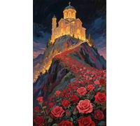 JUYIYUANFUZH Cross Stitch Starter Kits Adults DIY Embroidery Kit with Pattern a Mountain Surrounded by Rose Bushes Easy Cross Stitch Kits for Beginners11CT: 40×50Cm