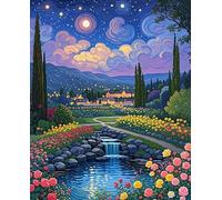 JUYIYUANFUZH Cross Stitch Starter Kits Adults DIY Embroidery Kit with Pattern a Rose Garden Under The Stars Adults DIY Embroidery Kit Beginners Children Wall Home DéCor 11CT: 15.7 * 19.7In
