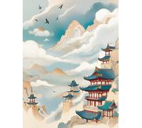 JUYIYUANFUZH Cross Stitch Starter Kits Adults DIY Embroidery Kit with Pattern Ancient Temple in The Clouds 3 Adults DIY Embroidery Kit Beginners Children Wall Home DéCor 11CT: 15.7 * 19.7In