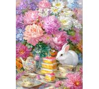 JUYIYUANFUZH Cross Stitch Starter Kits Adults DIY Embroidery Kit with Pattern Bunny Afternoon Tea 1 Adults DIY Embroidery Kit Beginners Children Wall Home DéCor 11CT: 15.7 * 19.7In