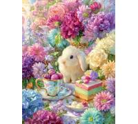JUYIYUANFUZH Cross Stitch Starter Kits Adults DIY Embroidery Kit with Pattern Bunny Afternoon Tea 2 Adults DIY Embroidery Kit Beginners Children Wall Home DéCor 11CT: 15.7 * 19.7In