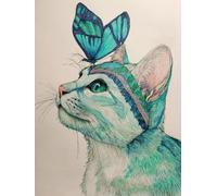 JUYIYUANFUZH Cross Stitch Starter Kits Adults DIY Embroidery Kit with Pattern Butterfly on The Tip of Cat's Nose G Easy Cross Stitch Kits for Beginners11CT: 40×50Cm