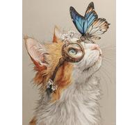 JUYIYUANFUZH Cross Stitch Starter Kits Adults DIY Embroidery Kit with Pattern Butterfly on The Tip of Cat's Nose A Easy Cross Stitch Kits for Beginners11CT: 40×50Cm