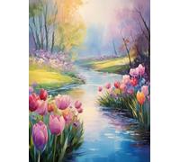 JUYIYUANFUZH Cross Stitch Starter Kits Adults DIY Embroidery Kit with Pattern by The River Where Golden Lilies Bloom F Easy Cross Stitch Kits for Beginners11CT: 40×50Cm