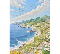 JUYIYUANFUZH Cross Stitch Starter Kits Adults DIY Embroidery Kit with Pattern Coastal Flowers A Easy Cross Stitch Kits for Beginners11CT: 40×50Cm