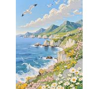 JUYIYUANFUZH Cross Stitch Starter Kits Adults DIY Embroidery Kit with Pattern Coastal Flowers B Easy Cross Stitch Kits for Beginners11CT: 40×50Cm