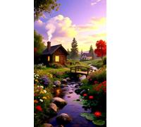 JUYIYUANFUZH Cross Stitch Starter Kits Adults DIY Embroidery Kit with Pattern Cottage by The Forest Stream E Easy Cross Stitch Kits for Beginners11CT: 40×50Cm