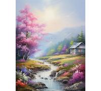 JUYIYUANFUZH Cross Stitch Starter Kits Adults DIY Embroidery Kit with Pattern Countryside in a Dream 7 Easy Cross Stitch Kits for Beginners11CT: 40×50Cm