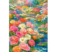 JUYIYUANFUZH Cross Stitch Starter Kits Adults DIY Embroidery Kit with Pattern Flowers by The River 1 Adults DIY Embroidery Kit Beginners Children Wall Home DéCor 11CT: 15.7 * 19.7In