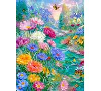 JUYIYUANFUZH Cross Stitch Starter Kits Adults DIY Embroidery Kit with Pattern Flowers by The River 2 Adults DIY Embroidery Kit Beginners Children Wall Home DéCor 11CT: 15.7 * 19.7In