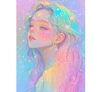 JUYIYUANFUZH Cross Stitch Starter Kits Adults DIY Embroidery Kit with Pattern Girl with Falling Stars A Easy Cross Stitch Kits for Beginners11CT: 40×50Cm