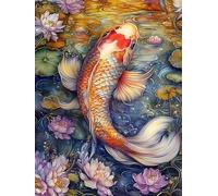 JUYIYUANFUZH Cross Stitch Starter Kits Adults DIY Embroidery Kit with Pattern Leaping Koi 7 Adults DIY Embroidery Kit Beginners Children Wall Home DéCor 11CT: 15.7 * 19.7In