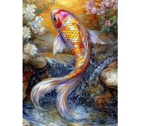 JUYIYUANFUZH Cross Stitch Starter Kits Adults DIY Embroidery Kit with Pattern Leaping Koi 8 Adults DIY Embroidery Kit Beginners Children Wall Home DéCor 11CT: 15.7 * 19.7In