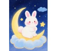 JUYIYUANFUZH Cross Stitch Starter Kits Adults DIY Embroidery Kit with Pattern Little Bunny on The Moon Easy Cross Stitch Kits for Beginners11CT: 40×50Cm