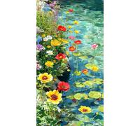 JUYIYUANFUZH Cross Stitch Starter Kits Adults DIY Embroidery Kit with Pattern Lush Flowers by the Water 2 Adults DIY Embroidery Kit Beginners Children Wall Home DéCor 11CT: 15.7 * 19.7In