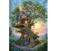 JUYIYUANFUZH Cross Stitch Starter Kits Adults DIY Embroidery Kit with Pattern Magic Tree House Under The Stars 7 Easy Cross Stitch Kits for Beginners11CT: 40×50Cm