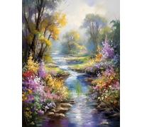 JUYIYUANFUZH Cross Stitch Starter Kits Adults DIY Embroidery Kit with Pattern Meaning Stream of Flowers 3 Easy Cross Stitch Kits for Beginners11CT: 40×50Cm