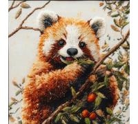 JUYIYUANFUZH Cross Stitch Starter Kits Adults DIY Embroidery Kit with Pattern Red Panda Eating Fruit Easy Cross Stitch Kits for Beginners11CT: 40×50Cm