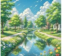 JUYIYUANFUZH Cross Stitch Starter Kits Adults DIY Embroidery Kit with Pattern Spring Scenery at a Creek C Easy Cross Stitch Kits for Beginners11CT: 40×50Cm